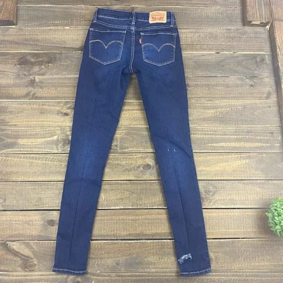 Levi's 711 Skinny Distressed Blue Jeans Women's Size 24 Dark Wash Low Rise - Picture 7 of 8